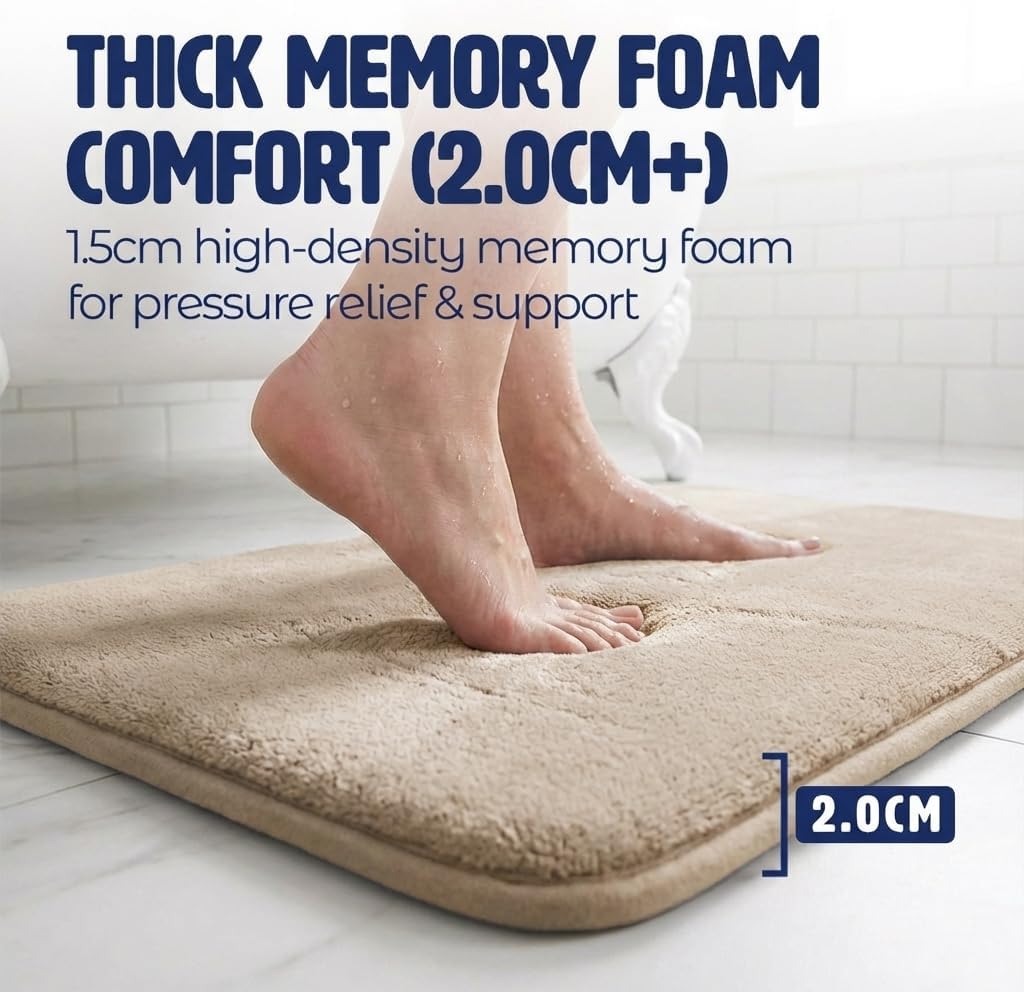 Muddy Mat® Memory Foam Bath Mat – Velvet Soft Non Slip Bathroom Rugs, Thick Absorbent Bath Rugs, Washable Bath Mat for Bathroom Floor and Shower, Beige 18" x 28"