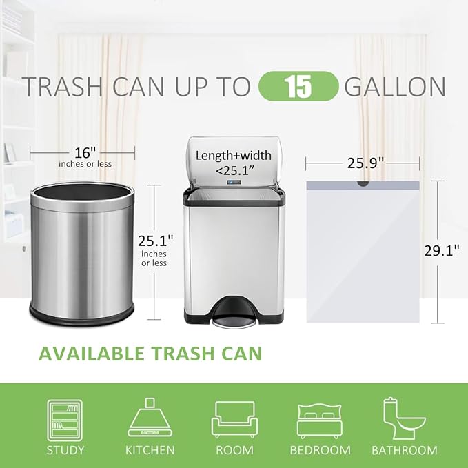 15 Gallon 120 Counts Strong Tall Kitchen Drawstring Trash Bags by Teivio - Image 2