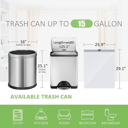 15 Gallon 120 Counts Strong Tall Kitchen Drawstring Trash Bags by Teivio - Image 2