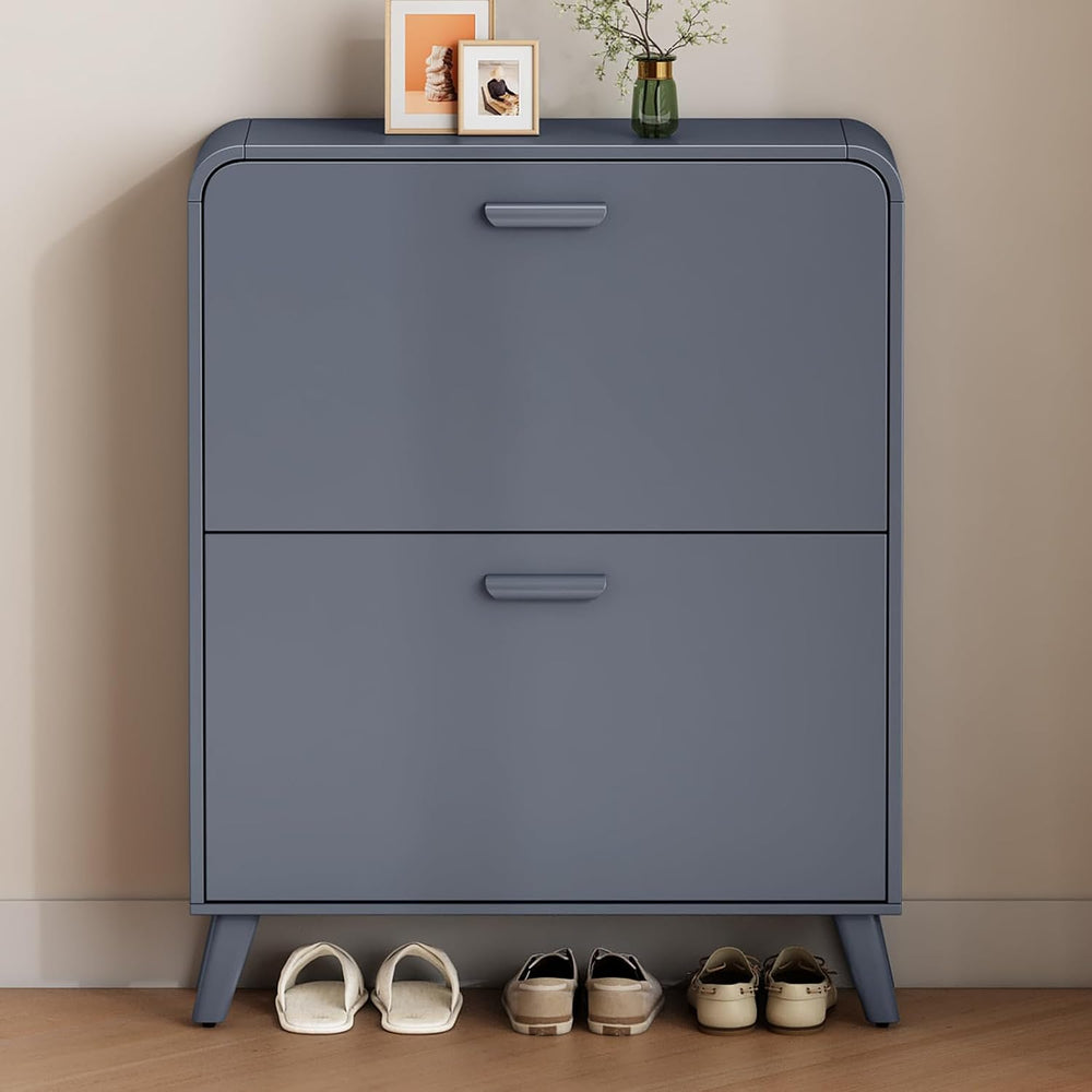 2 Tier Slim Shoe Cabinet with Flip Drawers, Entryway Shoe Storage
