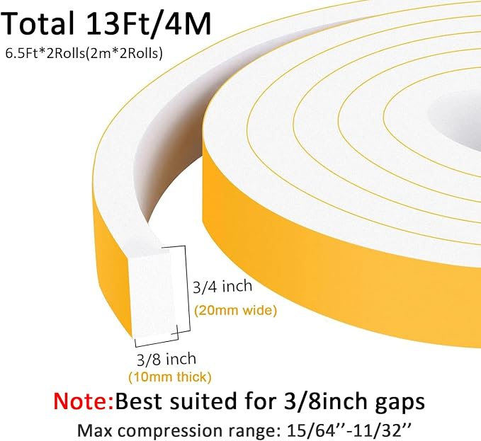 White Foam Insulation Tape, Strong Adhesive Weather Stripping Door Seal - Image 6