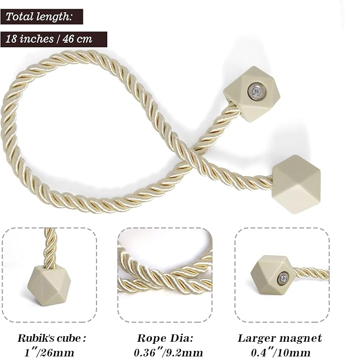 Hion Magnetic Curtain Tiebacks Beige 2pcs, Curtain Tiebacks Buckles Holdbacks - Image 2