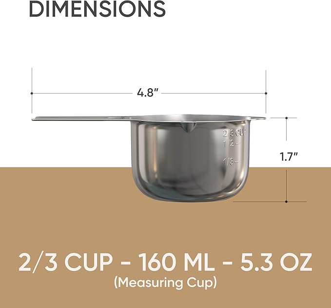 Color Up ⅔ Cup Measuring Cup – Premium Chrome Stainless Steel, Accurate - Image 2