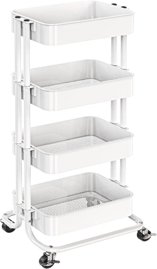 Pipishell 4 Tier Metal Rolling Utility Cart, Heavy-Duty Storage Rolling Cart by Pipishell