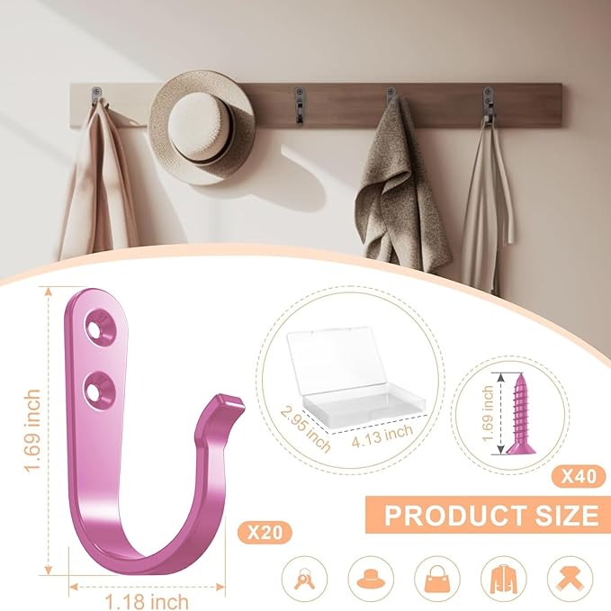 20PCS Wall Hooks for hanging, Metal Wall Hooks for Coats, Coat hooks for Wall - Image 4