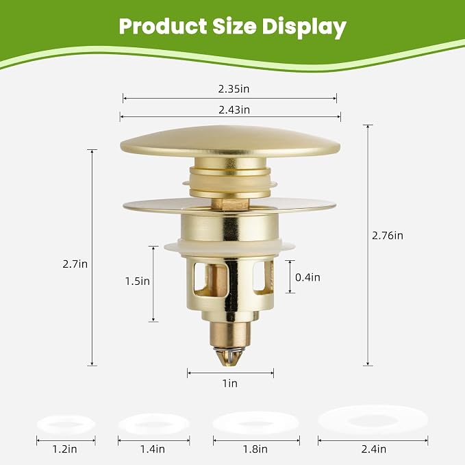 Universal 2PCS Bathroom Sink Stopper 2 in 1 Pop Up Metal Sink Drain Strainer - Image 4