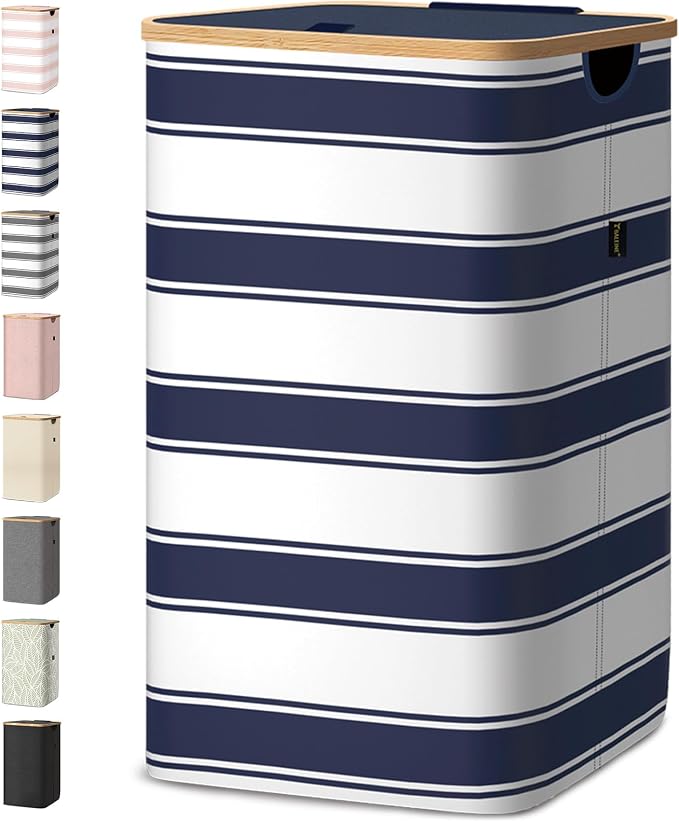 BALEINE Laundry Hamper with Lid, Tall Laundry Baskets with Bamboo Pull Handles by BALEINE