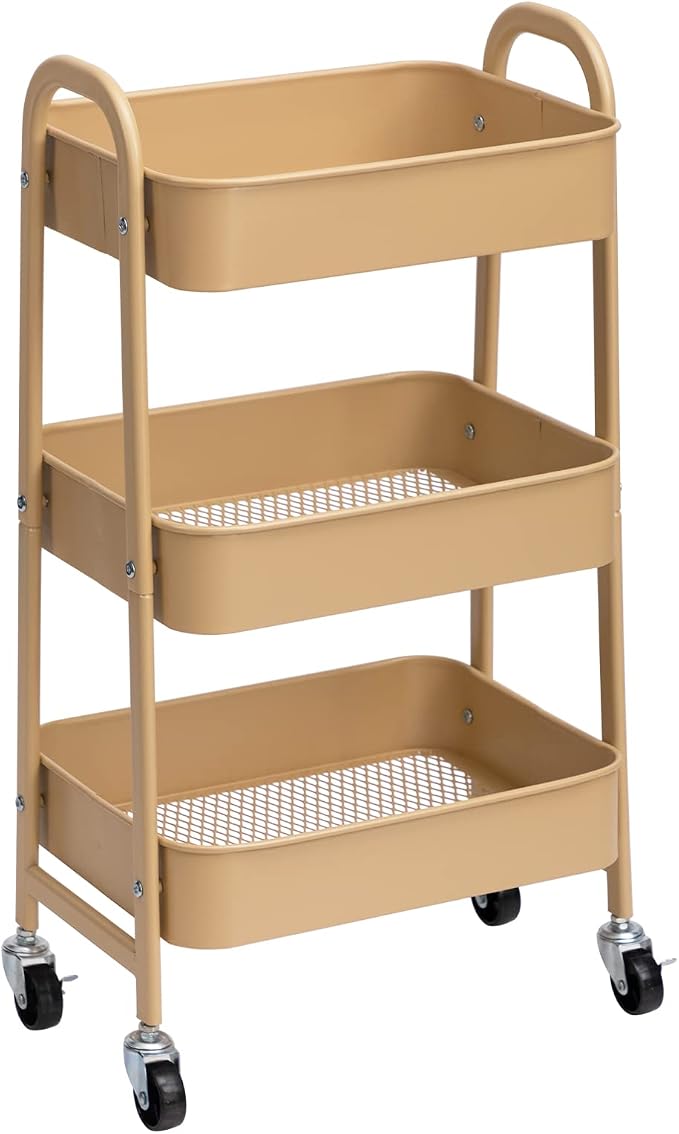 AGTEK Makeup Cart, Movable Rolling Organizer Cart, 3 Tier Metal Utility Cart by AGTEK