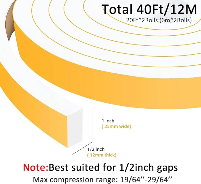 High Density Foam Weather Stripping Door Seal Strip Insulation Tape Roll - Image 5