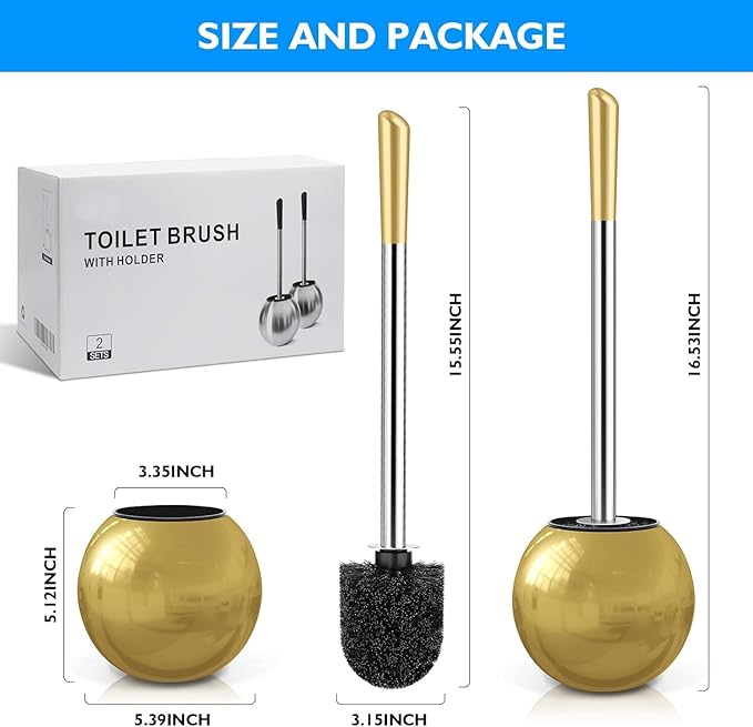 Toilet Brush and Holder 2 Pack, 304 Stainless Steel Toilet Brush - Image 7