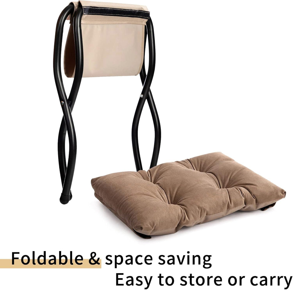 HollyHOME 15"(H) Folding Footrest Stool, Upholstered Small Foldable Otto...