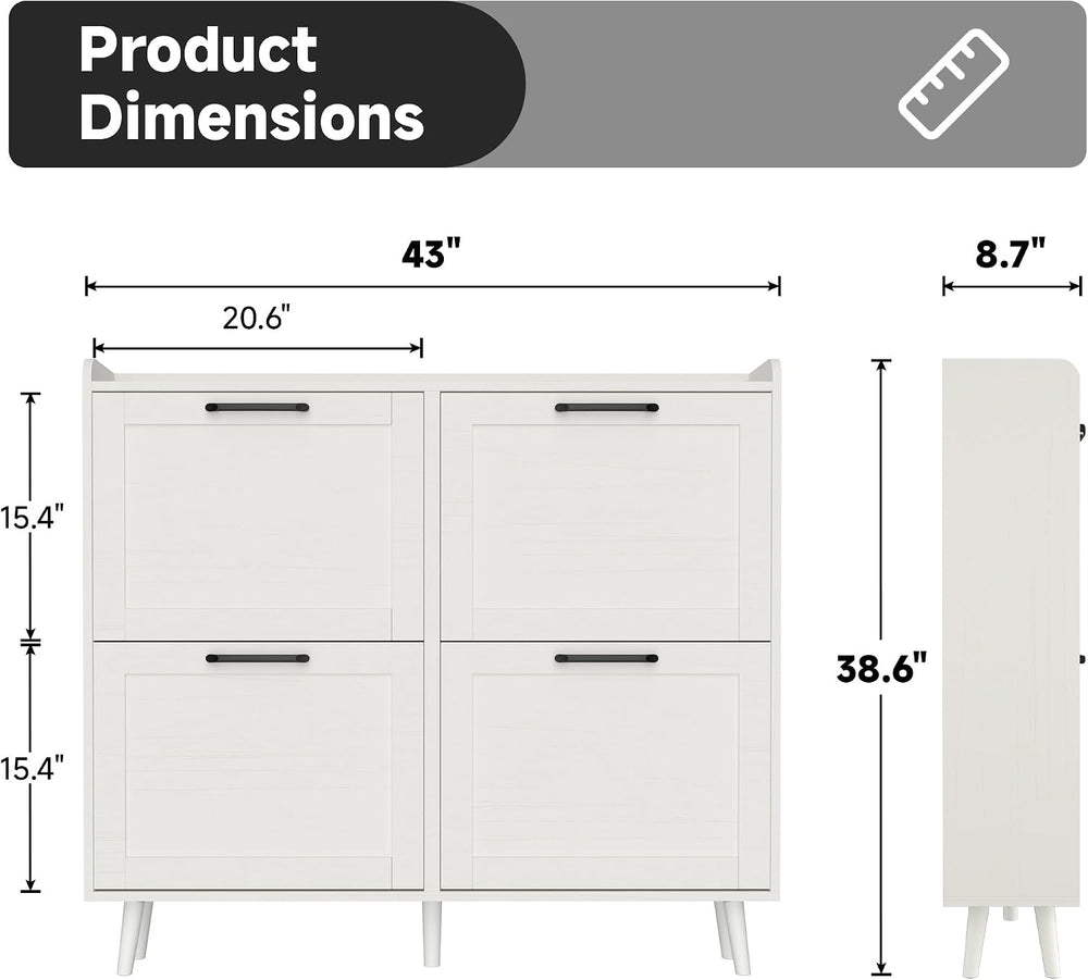 Shoe Storage Cabinet with 4 Flip Drawers, Freestanding Shoe Organizer with Ad...