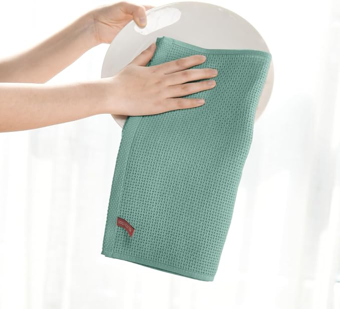 Artoid Mode 100% Cotton Light Green Waffle Weave Kitchen Dish Cloths, 13x28 - Image 5