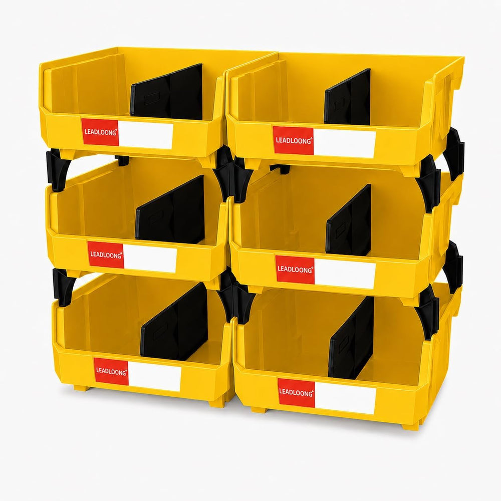 6 Pack Stackable Storage Bins Heavy Duty Parts Organizer Yellow
