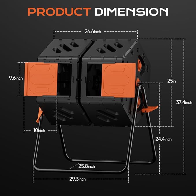 Compost Bin Outdoor 45 Gallon/170L, Fast Assemble Compost Tumbler, 360°Rotating - Image 8