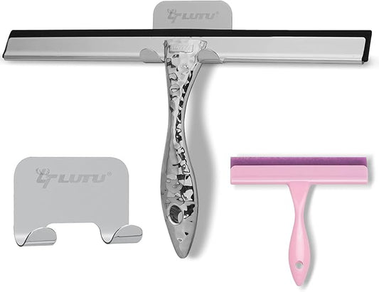2-Pack Shower Squeegee for Glass Doors, 10 inch Silver Stainless Steel & 5 inch by LTLUTU