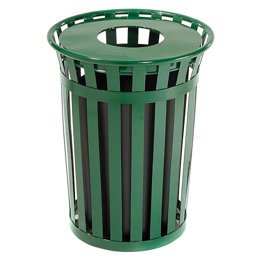 Global Industrial 36 Gallon Outdoor Slatted Steel Round Trash Can by GlobalIndustrial