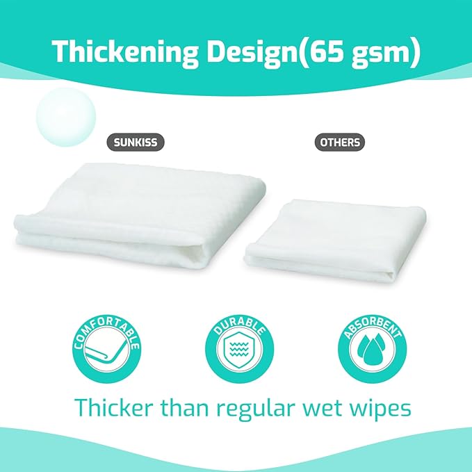 SUNKISS Trustplus Wet Wipes for Adult No Rinse, Extra Large 8”x12” Body - Image 3