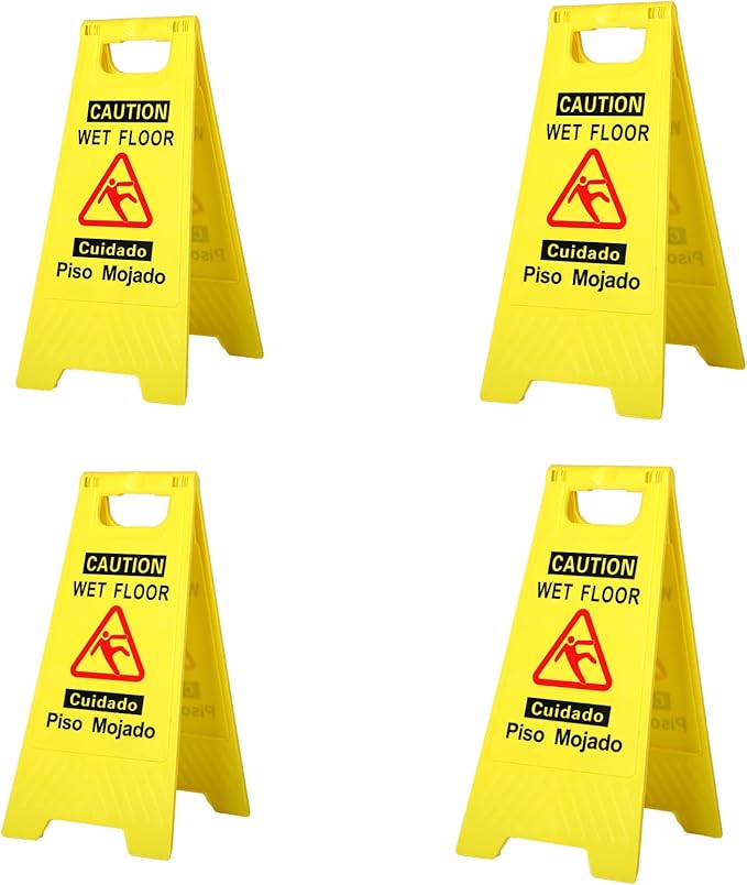 CERLMLAND wet floor signs 4 piece double-sided sign alerts clear identification by CERLMLAND