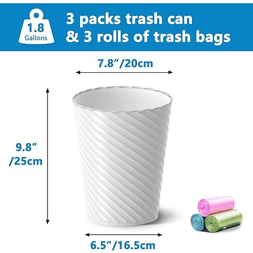 Bathroom Trash Can, 3 Pack 1.8 Gallons Small Trash Can - Image 3