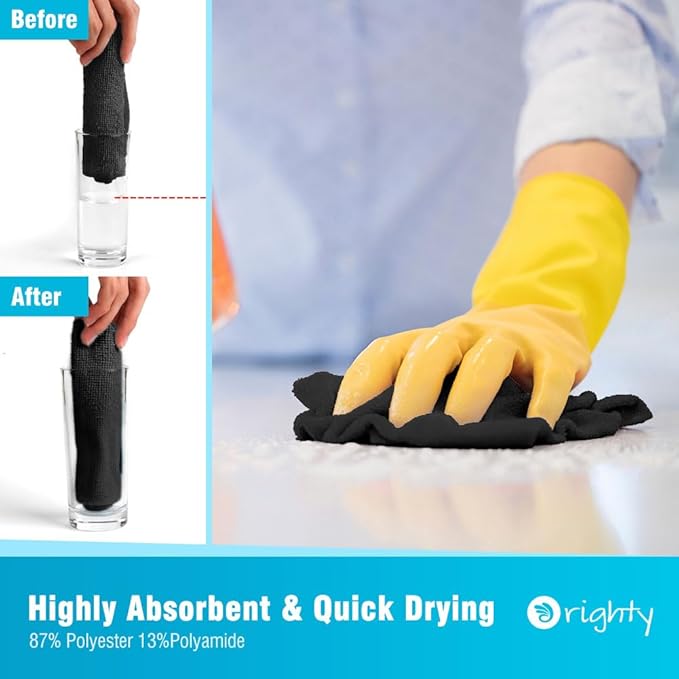 Orighty Black Microfiber Cleaning Cloth, 150 Pack Highly Absorbent Cleaning - Image 3