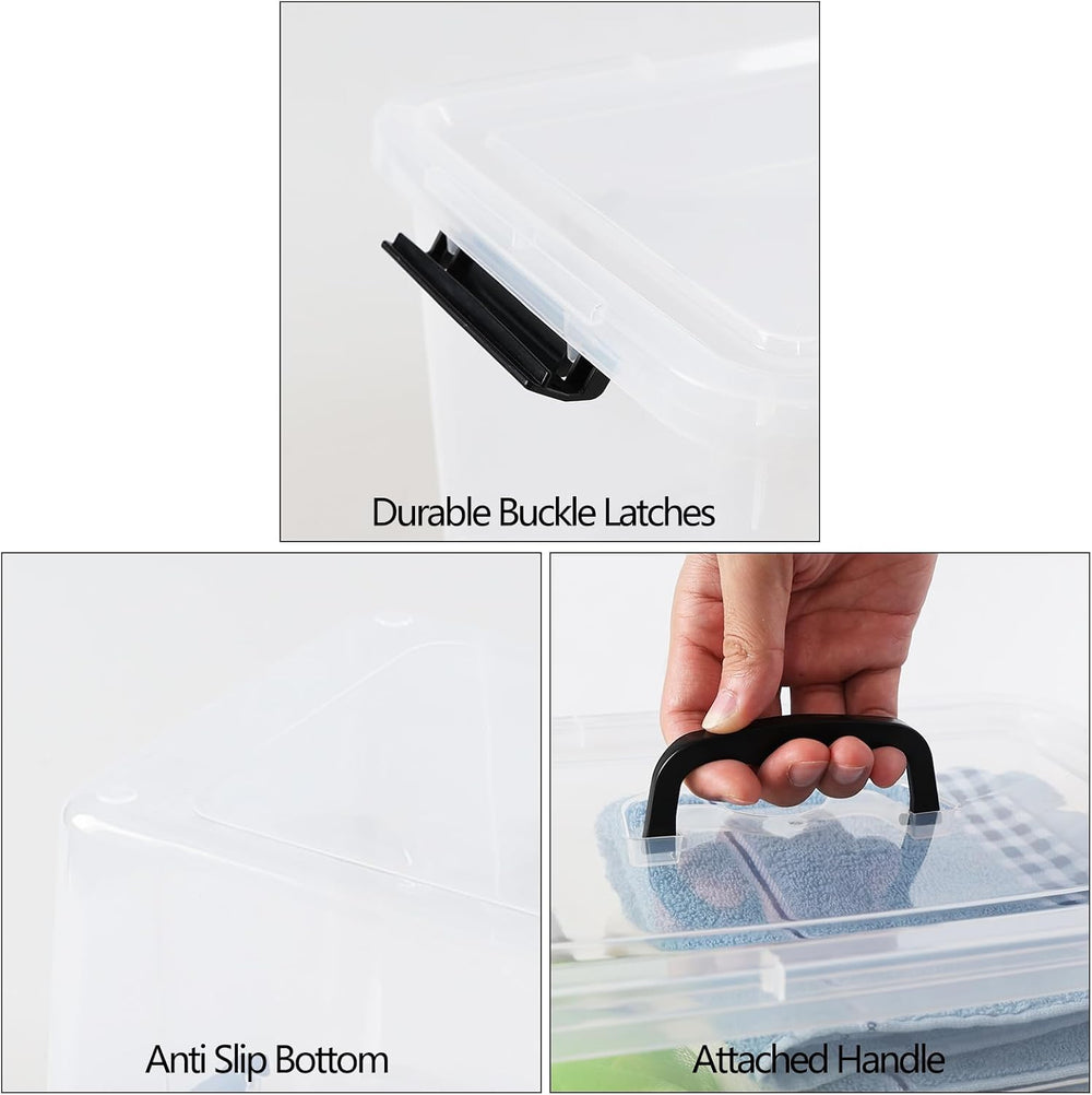 4 Pack 10.5 Quart Plactic Storage Latch Bin, Clear