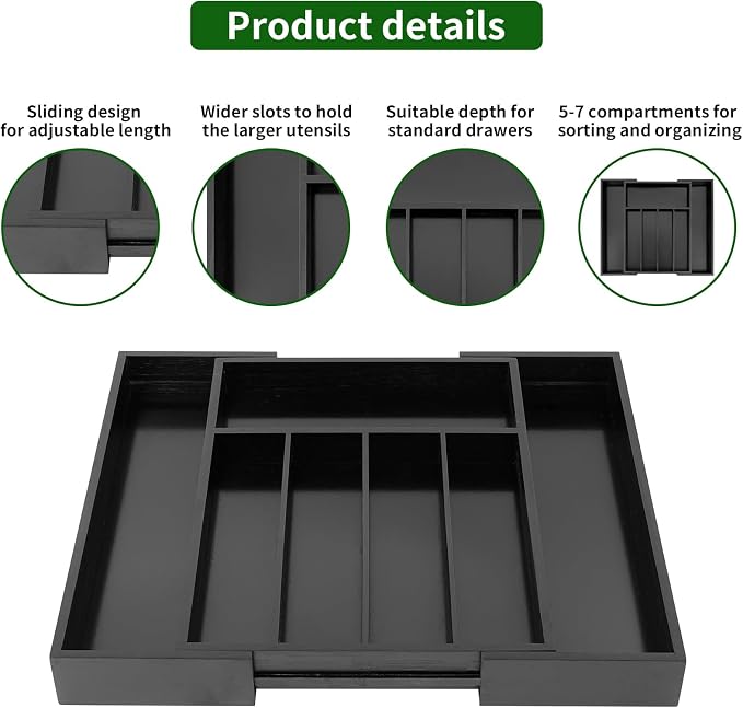 VaeFae Bamboo Drawer Organizer, Expandable Silverware Drawer Organizer - Image 4