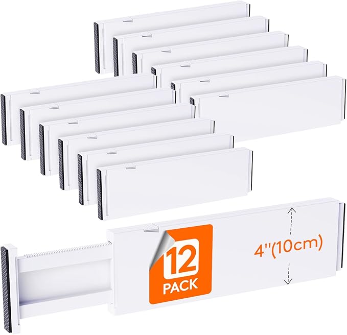 Lifewit 12 Pack Drawer Dividers Plastic 4" High, 13.5-22" Adjustable Drawer by Lifewit