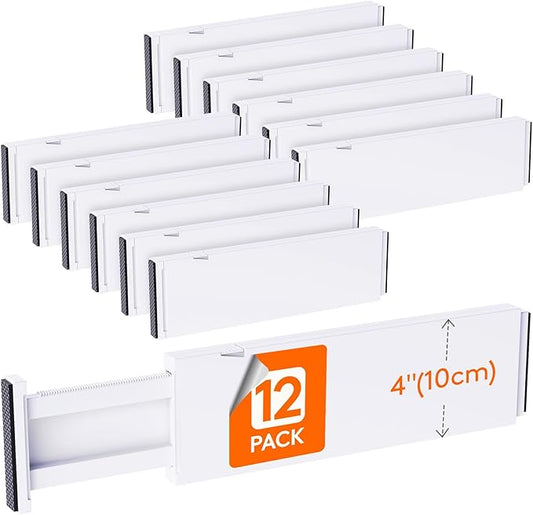 Lifewit 12 Pack Drawer Dividers Plastic 4" High, 13.5-22" Adjustable Drawer by Lifewit