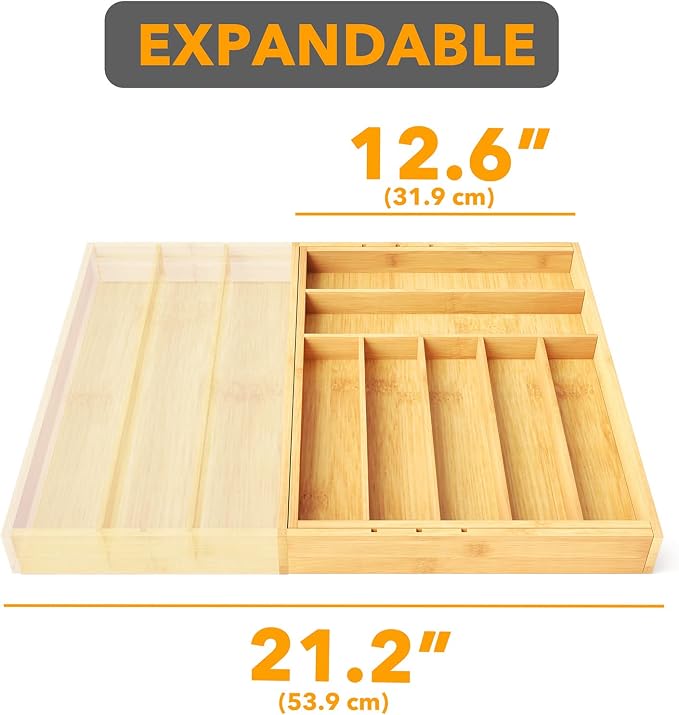 SpaceAid Bamboo Silverware Drawer Organizer - Image 7