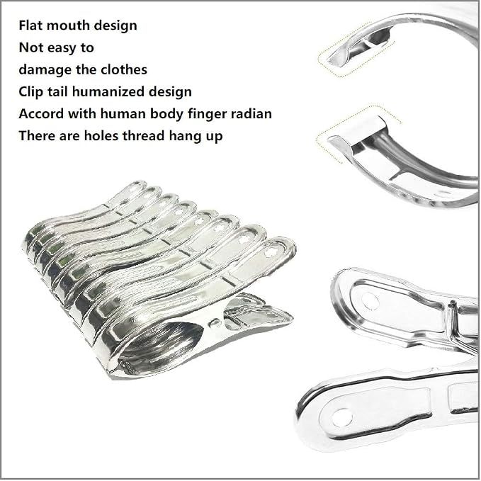 8 Pack Stainless Steel Clothespins, 4.7 Inch Towel Clips - Image 6