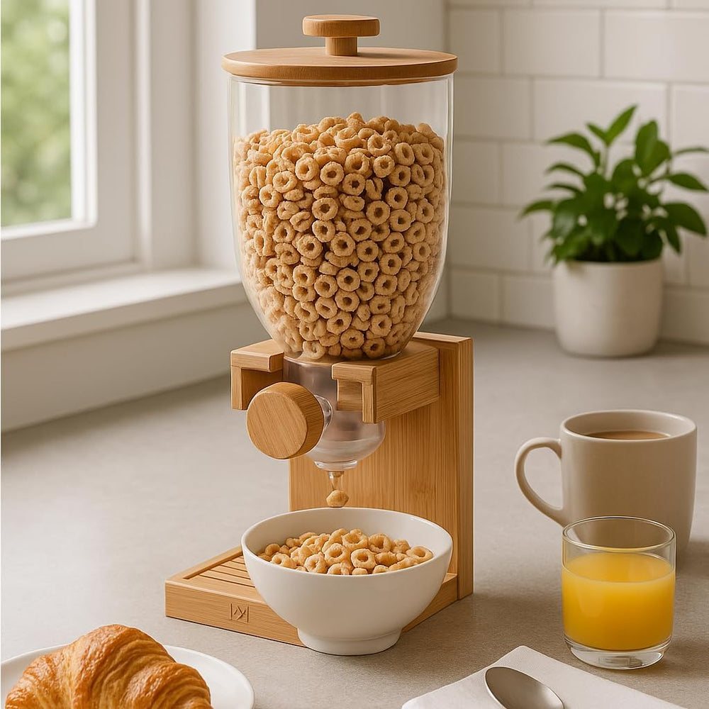 ZevrO Honey-Can-Do Bamboo Cereal Dispenser with Airtight Lid – Countertop Dry...