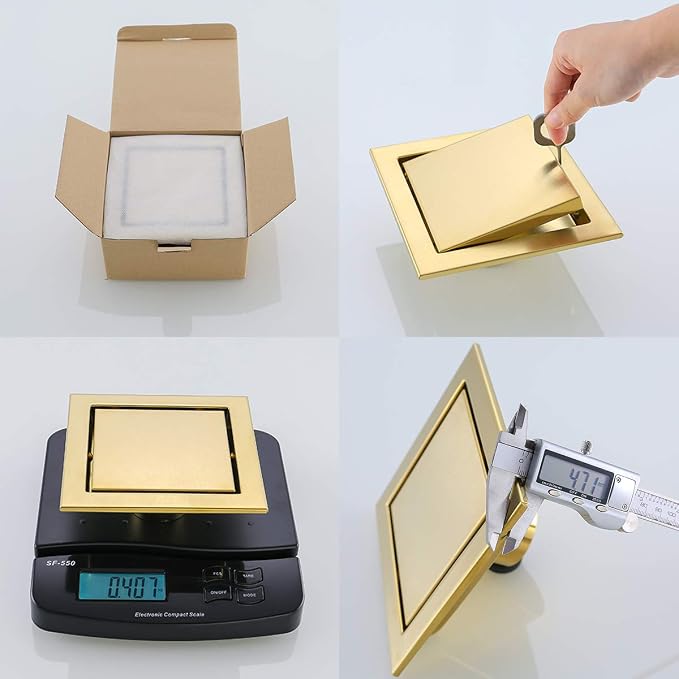 RANDOM Brushed Gold Shower Drain Square 6 inch SUS304 Stainless Steel Shower - Image 5