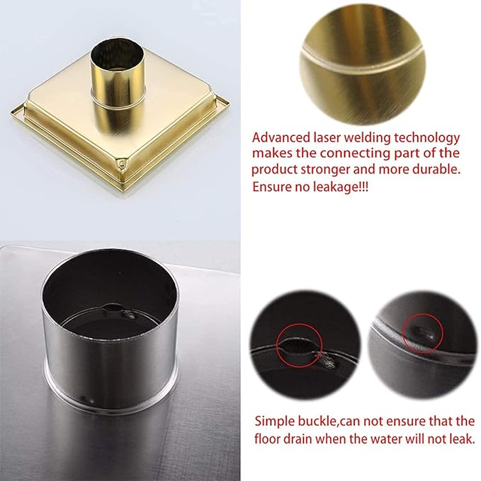 RANDOM Brushed Gold Shower Drain Square 6 Inch Shower Floor Drain - Image 5