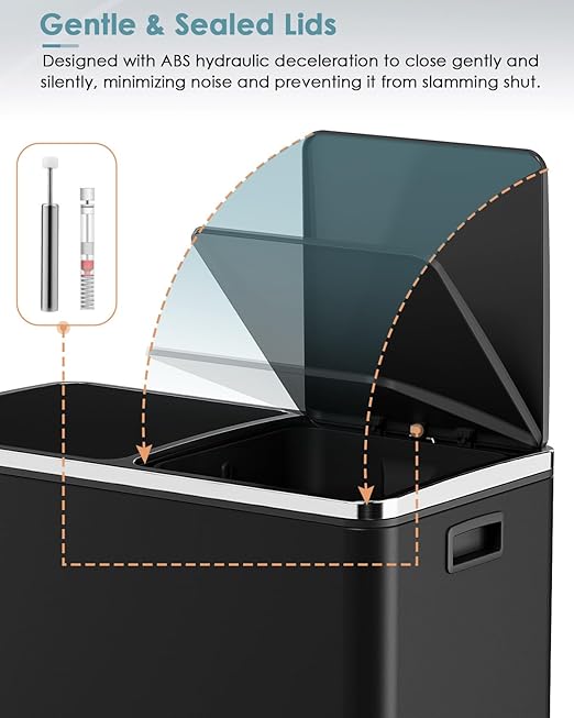 AthLike 60L Dual Trash Can, Stainless Steel Kitchen Garbage Can, Double - Image 3