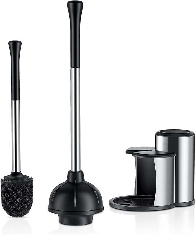 HAMITOR Toilet Plunger and Bowl Brush Set: 2 in 1 Stainless Steel Heavy Duty by HAMITOR