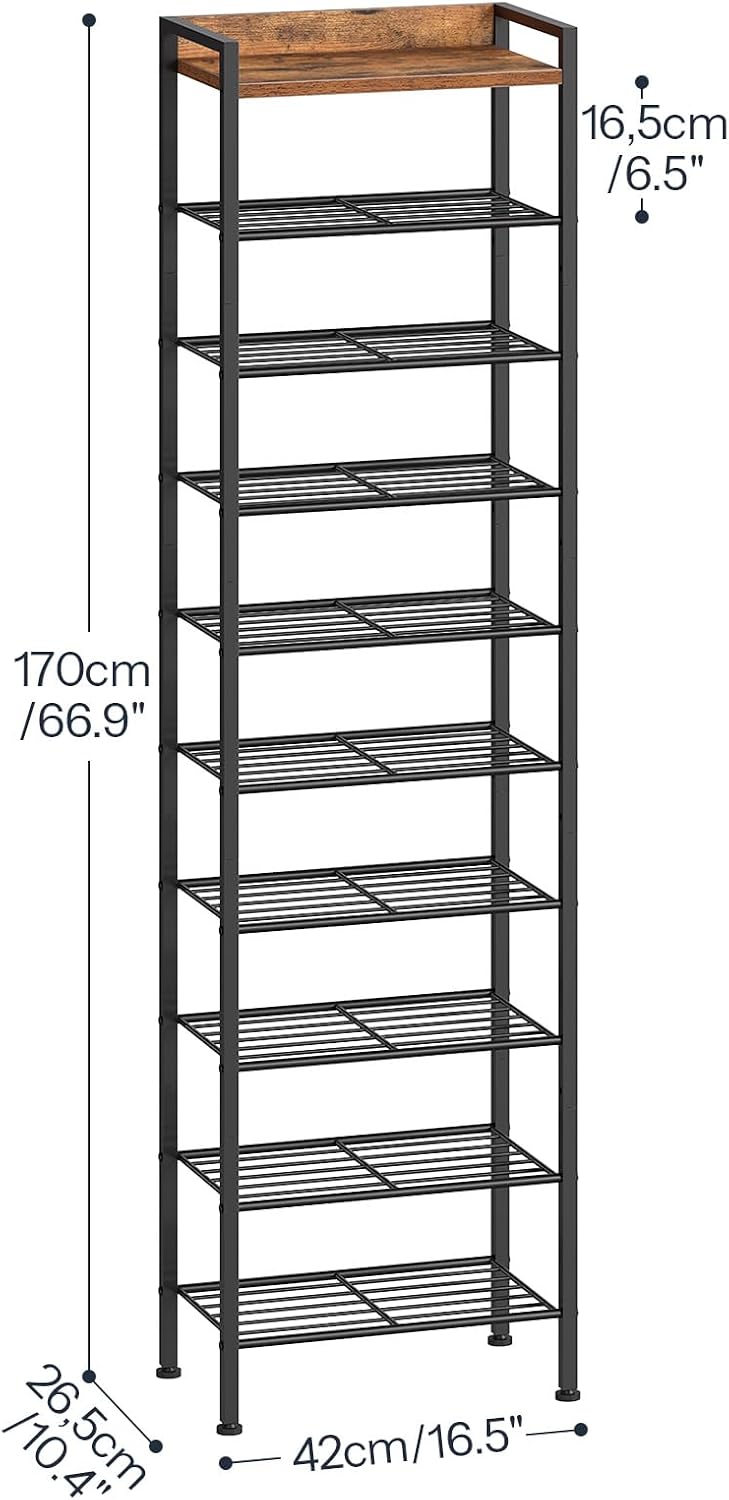 HOOBRO 10 Tier Shoe Rack Organizer with Wooden Top, Narrow Shoe Storage Shelf...