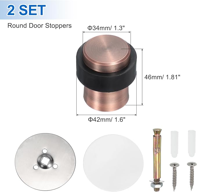 PATIKIL 2Set Round Door Stoppers, 46mm Stainless Steel Door Stop Doorstop Wedge - Image 2