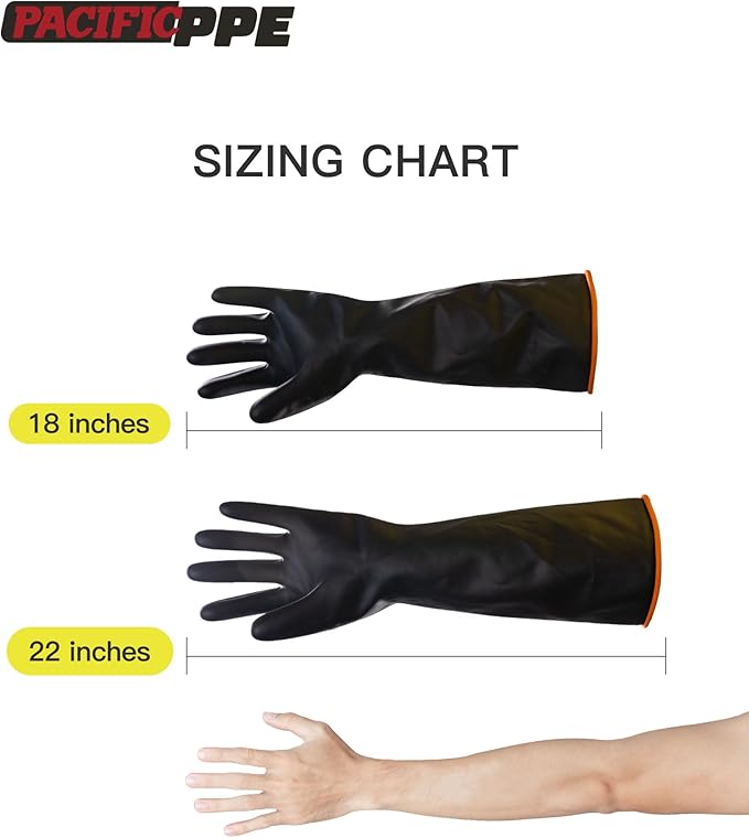 PACIFIC PPE Heavy Duty Latex Chemical Gloves, Strong Acid Resistance Rubber - Image 3
