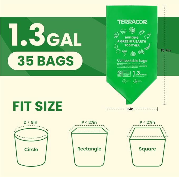 1.3 to 1.6 Gallon Compostable Trash Bags, Food Waste, Dispenser Packs Organic - Image 2
