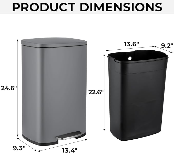 8 Gal Kitchen Trash Can, 30L Recycling or Garbage Bin, Brushed Stainless Steel - Image 2