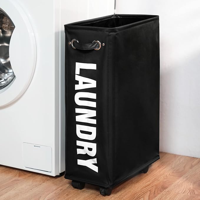 DOKEHOM 25-Inches Slim Laundry Basket on Wheels, Collapsible Rolling Laundry - Image 7