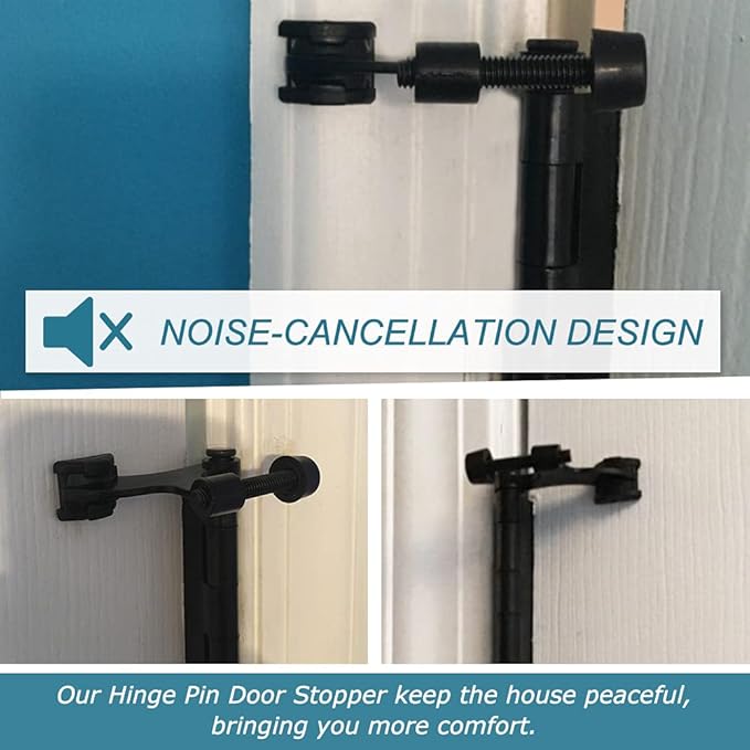 4 Pack Hinge Pin Black Door Stopper, Adjustable Heavy Duty Hinge Pin Door Stop - Image 6
