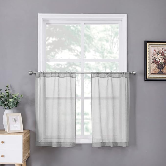 Tollpiz Short Sheer Tier Curtains Linen Textured Half Kitchen Curtain Sheers by Tollpiz