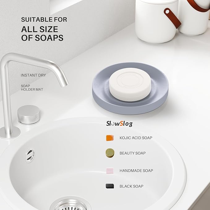 Diatomite Soap Dish, 2 Pack Water Absorbent Stone Soap Dish Holder, Quick Dry - Image 2