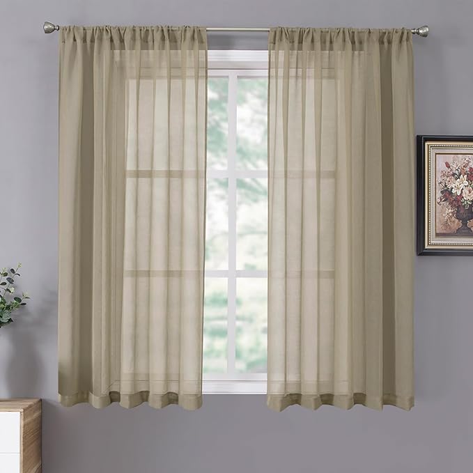 Tollpiz Short Sheer Curtain Linen Textured Living Room Curtains Sheer Light by Tollpiz