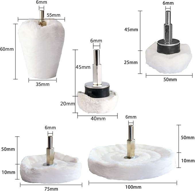 Polishing Pad Buffing Wheel Kit White Flannelette 12 Pack, - Image 3