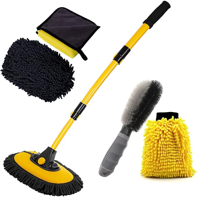 Car Wash Brush with Long Handle, Chenille Microfiber Mop Mitt with 1 by BMLEI