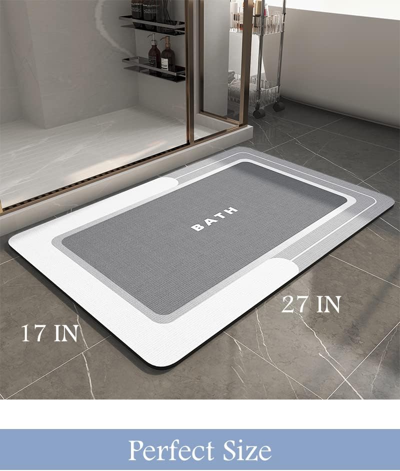 MontVoo-Bath Mat-Bathroom Mat Rug Non Slip Super Absorbent Stain Resistant Quick Dry Thin Bath Rug-Bath Mats for Bathroom Floor Bathtub Vanity-Bathmat Bath Rug Easy Care-17"x27" Grey