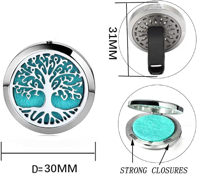 2Psc Black Car Aromatherapy Essential Oil Diffuser Locket Tree of Life Pattern - Image 2
